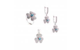 Mavi Topaz Zirkon Taşlı Çiçek Takı