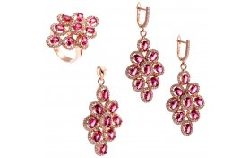 KIRMIZI ZİRKON TAŞLI ROSE KAPLAMA TAKI SET